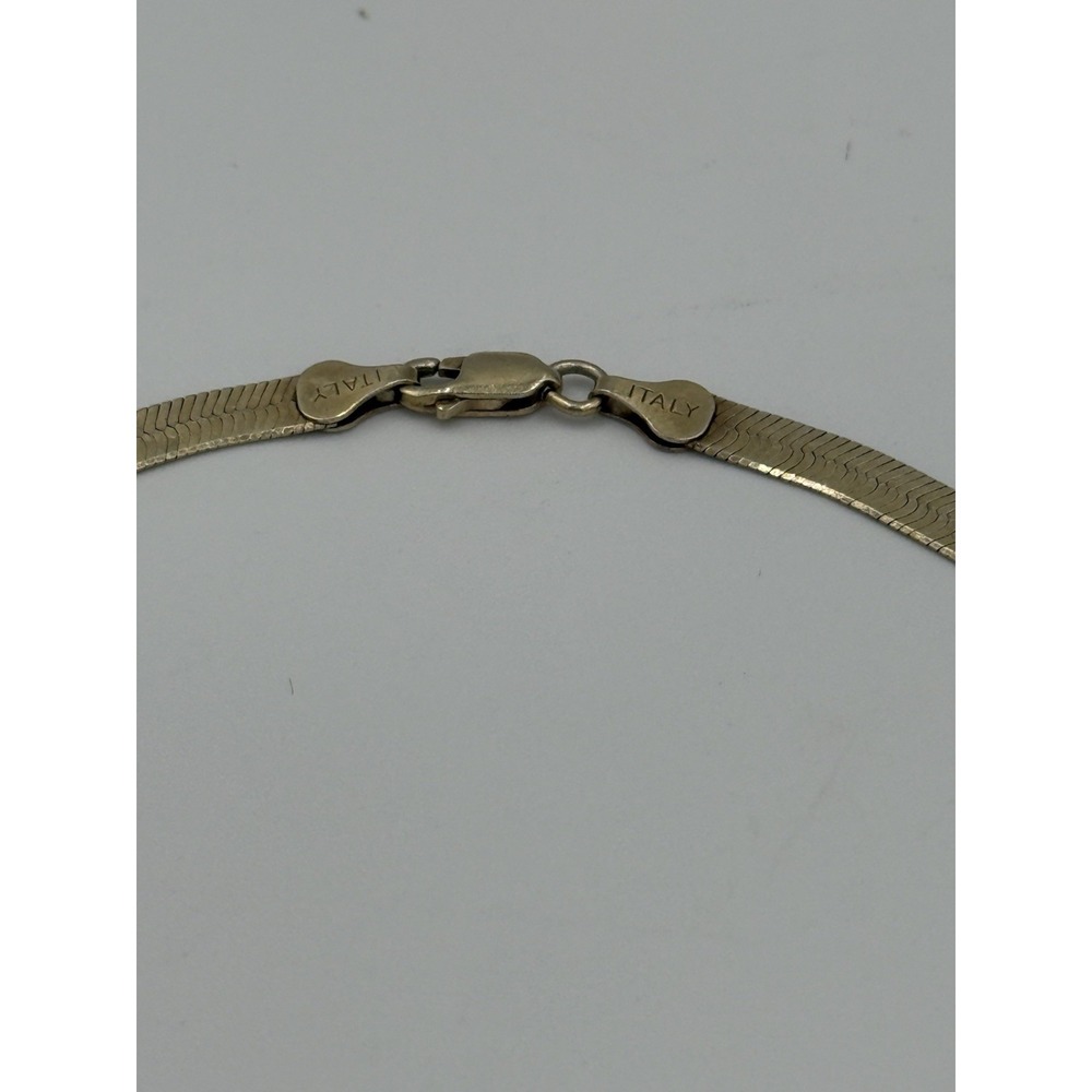 Vintage Italy 925 Sterling Silver Flat Herringbone Chain Necklace 16" Long 13g - Picture 3 of 10